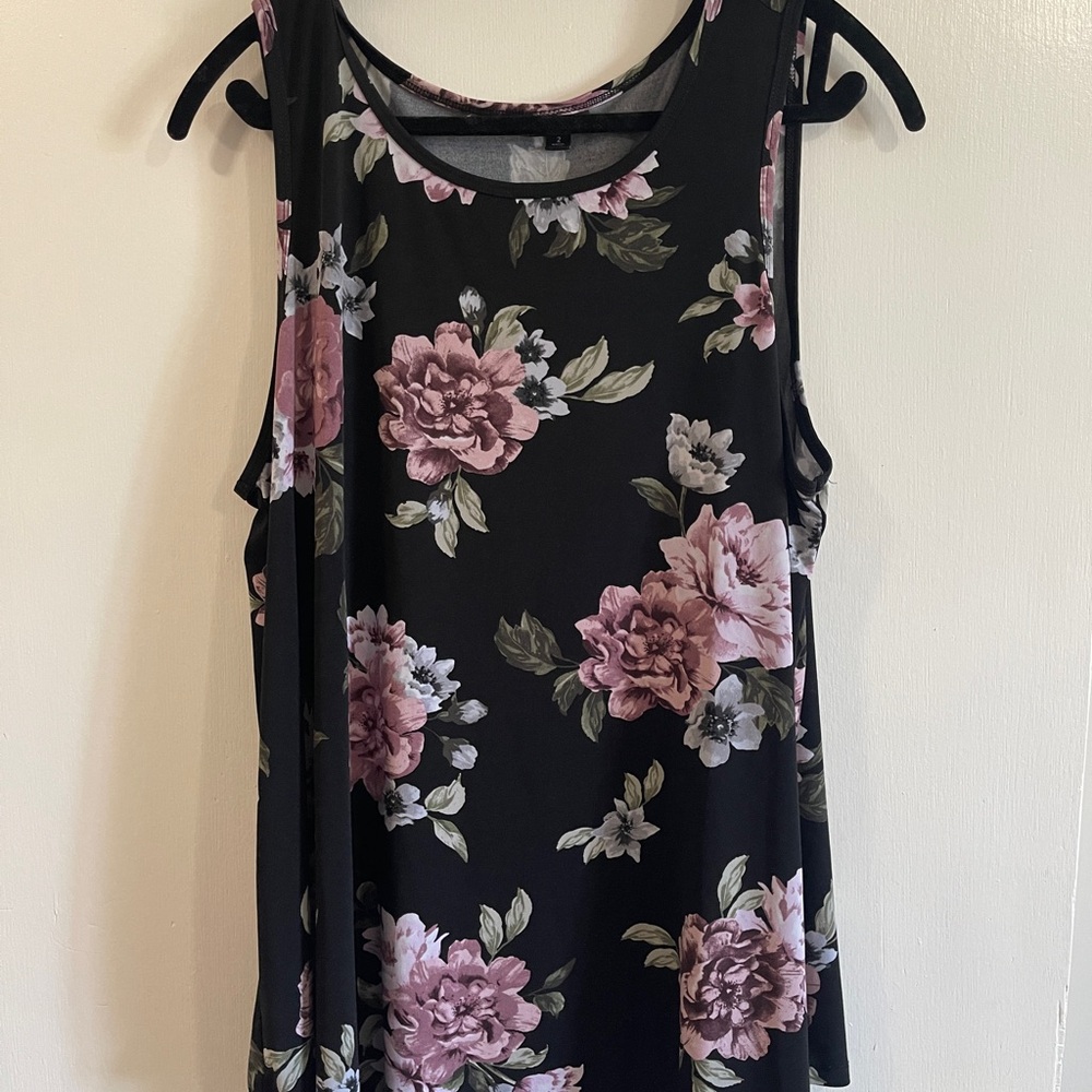 torrid Black Tank Top with Pink Floral Print